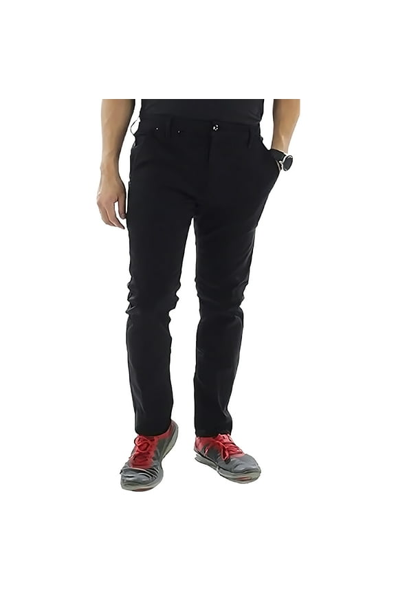 Men's Basic Casual Uniform Comfort Stretch Chino Pants (Black, 32x30)
