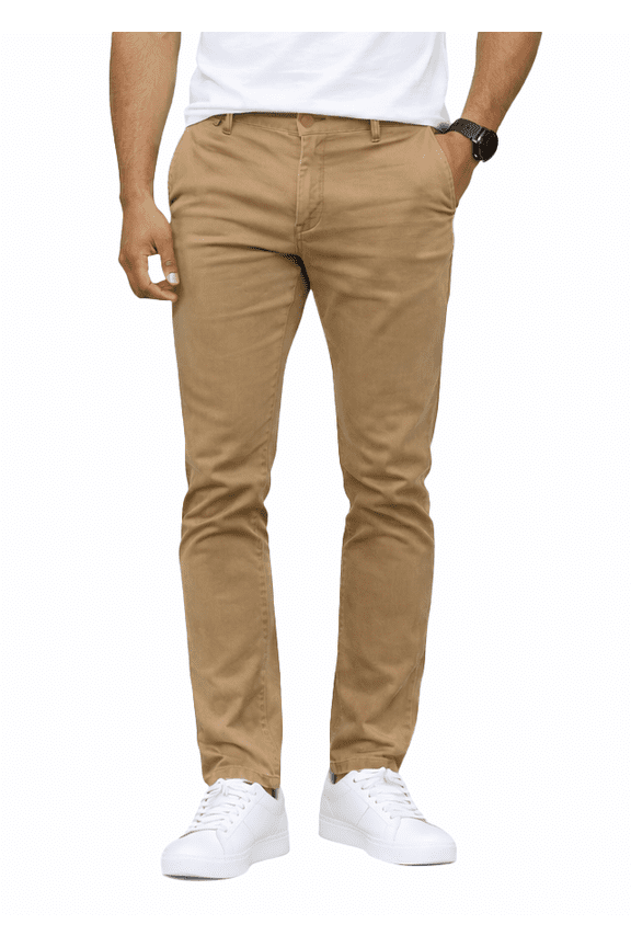 Men's Basic Casual Uniform Comfort Stretch Chino Pants (Dark Khaki, 28x30)