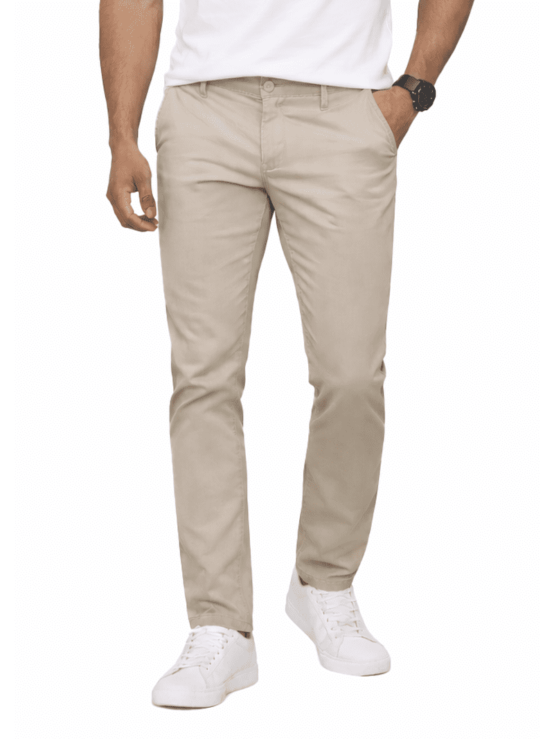 Access Men's Basic Casual Uniform Comfort Stretch Chino Pants (Khaki ...