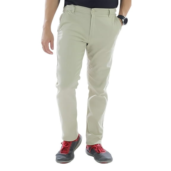 Access Men's Basic Casual Uniform Comfort Stretch Chino Pants (Khaki, 42x32)