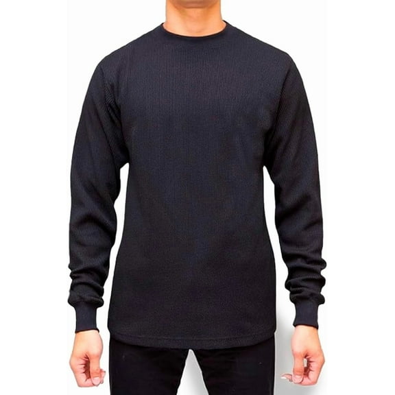 Access Men's Heavyweight Long Sleeve Thermal Crew Neck Top (Black, Large)