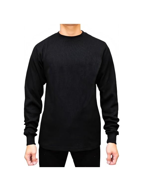 Men's Heavyweight Long Sleeve Thermal Crew Neck Top (Black, Large)