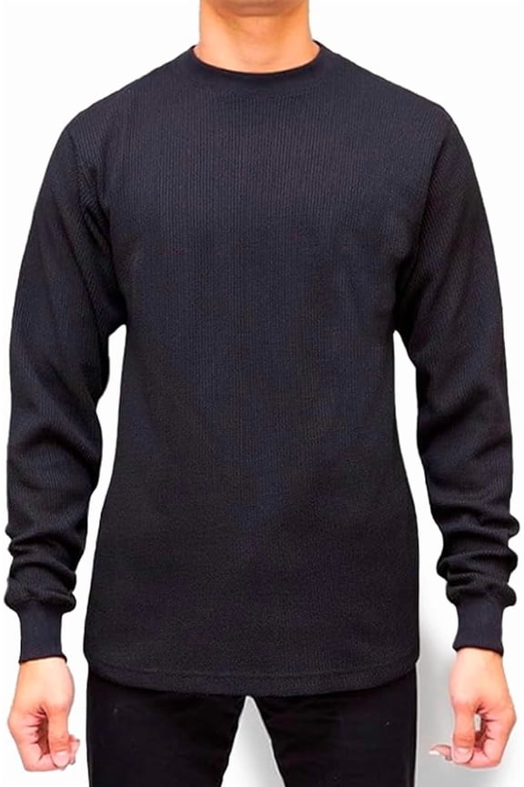 Men's Heavyweight Long Sleeve Thermal Crew Neck Top (Black, Small)