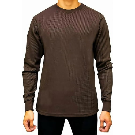 Access Men's Heavyweight Long Sleeve Thermal Crew Neck Top (Brown, Large)