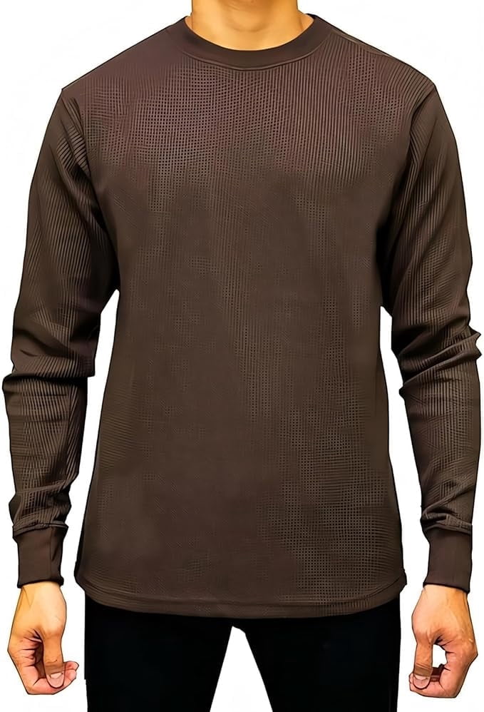 Access, Men's Heavyweight Thermal Crew Neck Top, Brown X-Large ...