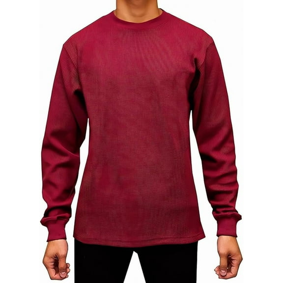 Access Men's Heavyweight Long Sleeve Thermal Crew Neck Top (Burgundy, Large)