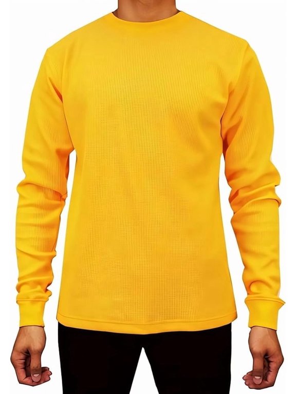 Men's Heavyweight Long Sleeve Thermal Crew Neck Top (Gold, Small)