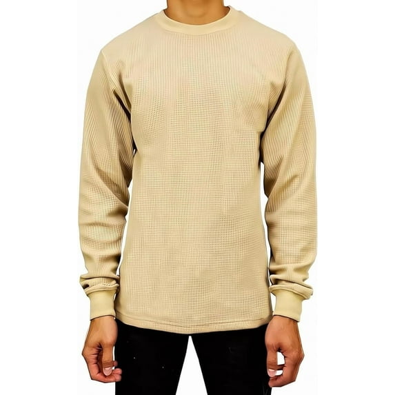 Access Men's Heavyweight Long Sleeve Thermal Crew Neck Top (Khaki, 2X-Large)