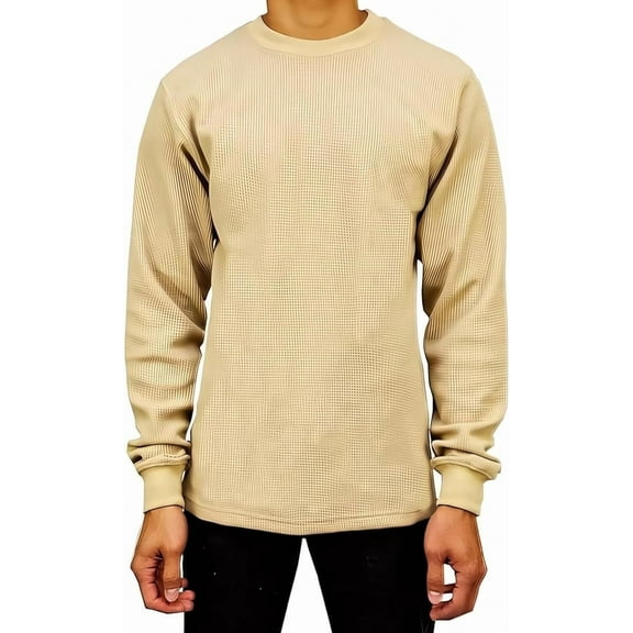 Access Men's Heavyweight Long Sleeve Thermal Crew Neck Top (Khaki, X-Large)
