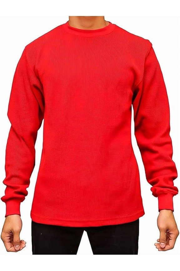 Men's Heavyweight Long Sleeve Thermal Crew Neck Top (Red, Large)