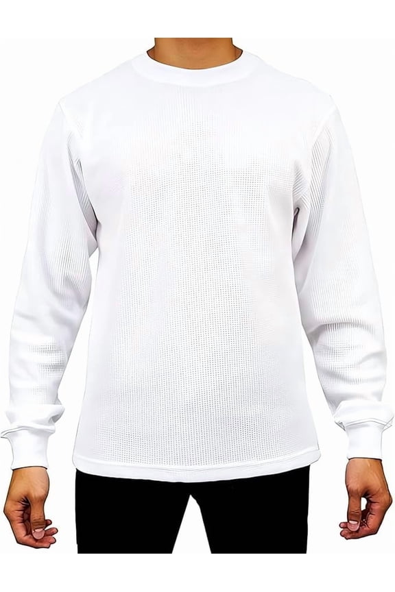 Men's Heavyweight Long Sleeve Thermal Crew Neck Top (White, Small)