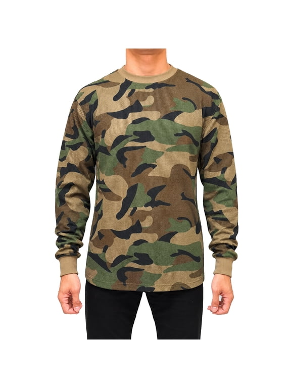 Men's Heavyweight Long Sleeve Thermal Crew Neck Top (Woodland, 3X-Large)