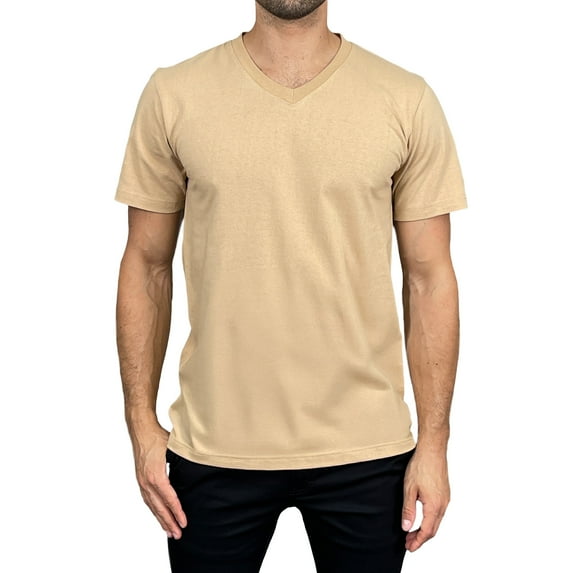 Access Men's Heavyweight Short Sleeve Cotton V-Neck T-Shirt (Pack of 3) (Khaki, 2X-Large) AT37