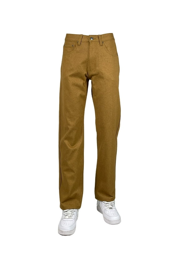 Men's Relaxed Fit Raw Denim Pants (Camel, 32x32)