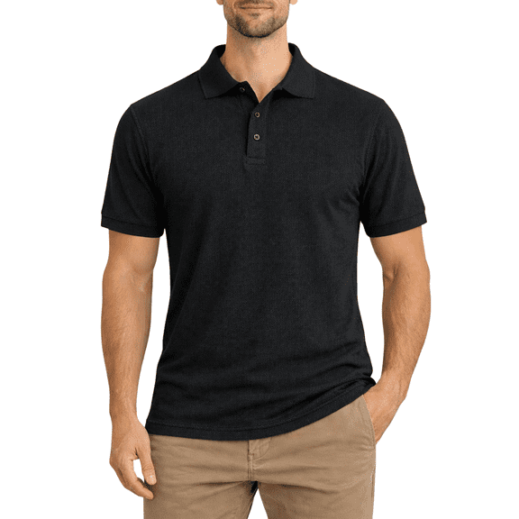 Access Men's Short Sleeve Classic Uniform Pique Polo Shirt (Black, 5X-Large) AP21