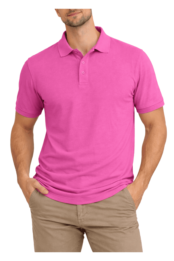 Men's Short Sleeve Classic Uniform Pique Polo Shirt (Fuchsia, Large) AP21