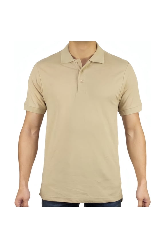 Men's Short Sleeve Classic Uniform Pique Polo Shirt (Khaki, Large) AP21