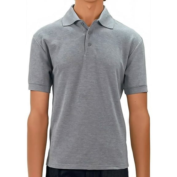 Access Men's Short Sleeve Classic Uniform Pique Polo Shirt (LT Gray, Medium) AP21
