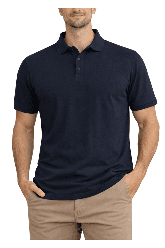 Men's Short Sleeve Classic Uniform Pique Polo Shirt (Navy, Medium) AP21