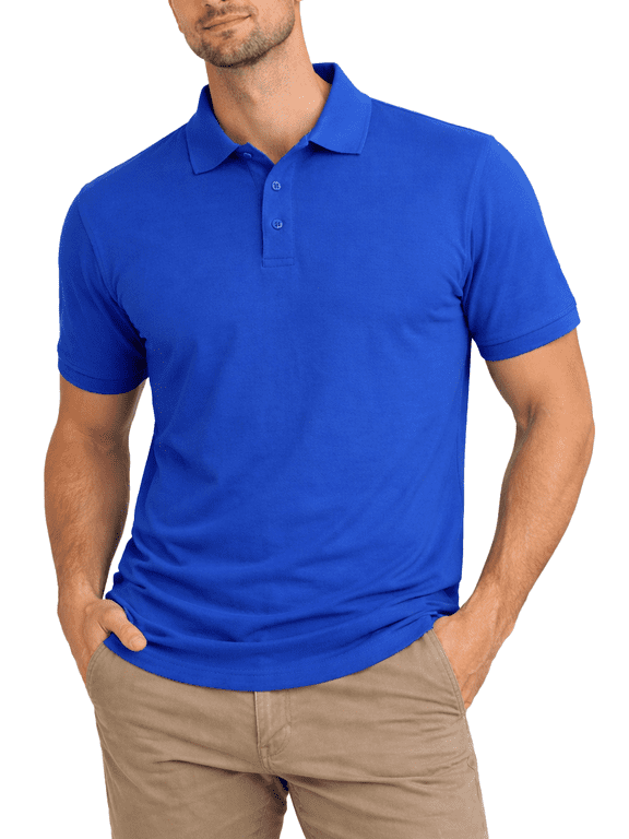 Men's Short Sleeve Classic Uniform Pique Polo Shirt (Royal, Large) AP21