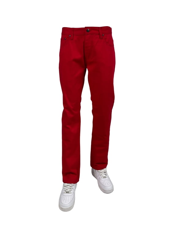 Men's Slim Straight Relaxed Fit Twil Pants (Red, 36x34)