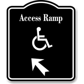 Access Ramp Handicap 45 Degree up Left Arrow BLACK Aluminum Composite Sign, 15"x18"