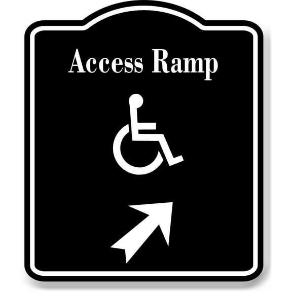 Access Ramp Handicap 45 Degree up Right Arrow BLACK Aluminum Composite Sign, 15"x18"