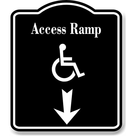 Access Ramp Handicap Down Arrow BLACK Aluminum Composite Sign, 8.5"x10"