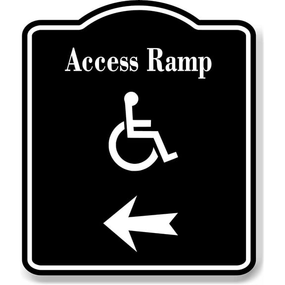 Access Ramp Handicap Left Arrow BLACK Aluminum Composite Sign, 20"x24"