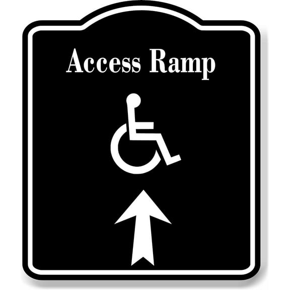 Access Ramp Handicap Up Arrow BLACK Aluminum Composite Sign, 15"x18"
