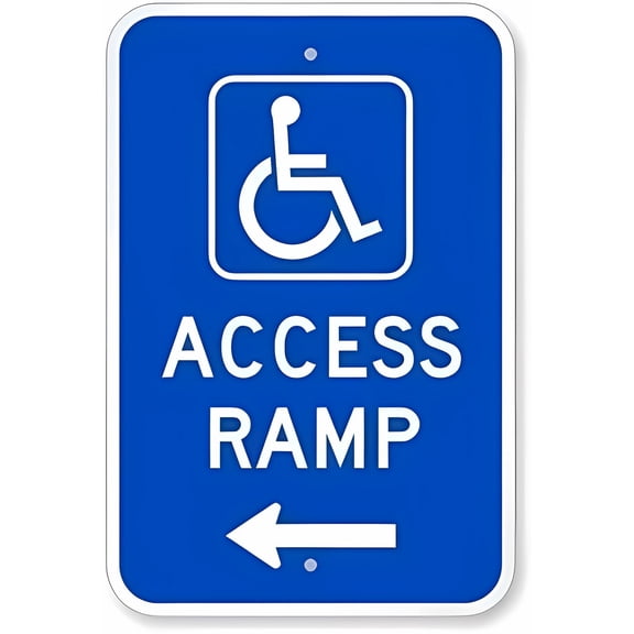 Access Ramp with Graphic & Left Arrow Sign - 8"x12" Business Metal Sign, Accessibility Directional Signage