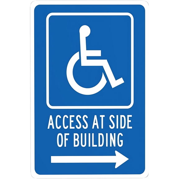 Access at Side of Building Right Metal Warning Sign 12 x 8 Inches - Handicap Parking Metal Poster, Indoor Outdoor Home, Bar, Kitchen, Coffee Shop, Garage
