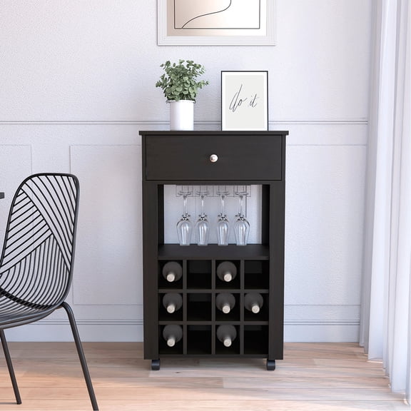 Accessible Display Space - Black Coffee Cart with Open Shelf for Decor and Glassware