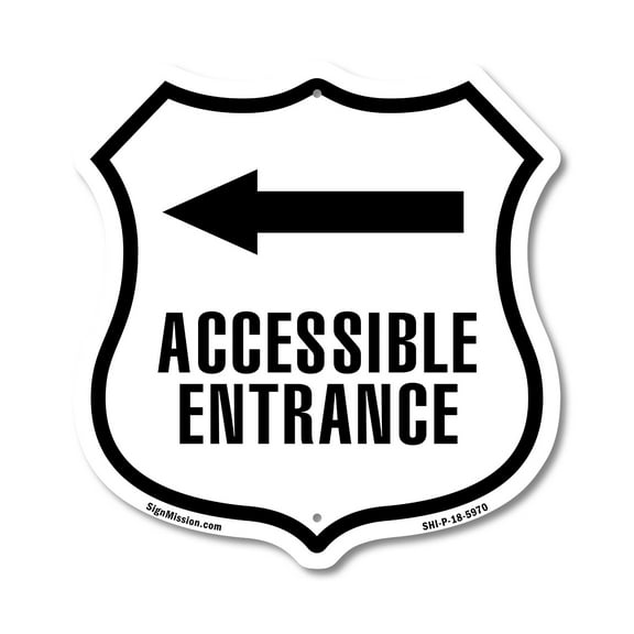 Accessible Entrance Handicap Left (2 Pack) 12 inch X 12 inch Shield-Shaped Rust-Free Aluminum Metal Signs Weather Resistant Made in the USA