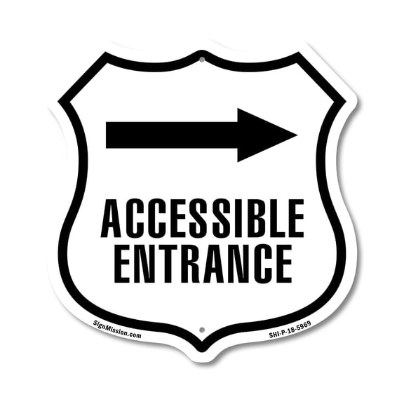 Accessible Entrance Handicap Right 12 inch X 12 inch Shield-Shaped Rust-Free Aluminum Metal Sign Weather Resistant Made in the USA