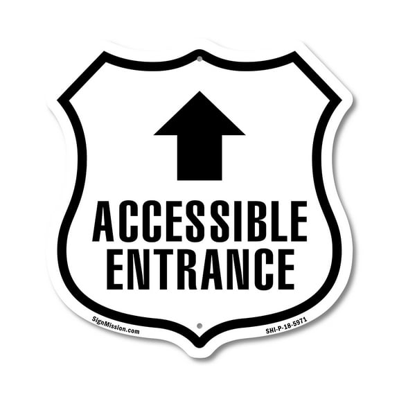 Accessible Entrance Handicap Up 12 inch X 12 inch Shield-Shaped Rust-Free Aluminum Metal Sign Weather Resistant Made in the USA