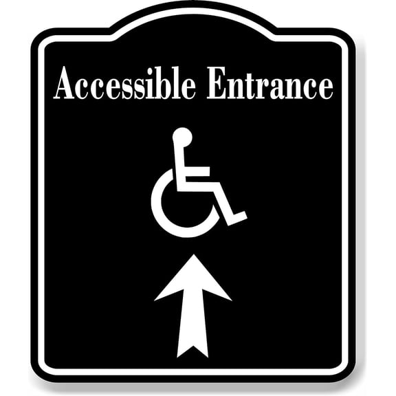 Accessible Entrance Handicap Up Arrow BLACK Aluminum Composite Sign, 8.5"x10"