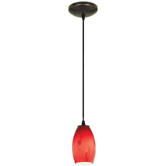 Accesslighting 28011-3C-ORB-RUSKY Merlot A-19 LED Cord Red Sky Glass Pendant- Oil Rubbed Bronze