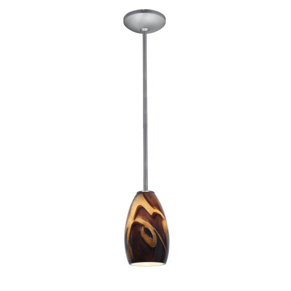 Accesslighting 28012-3R-BS-ICA Champagne LED Rod Inca Glass Pendant- Brushed Steel