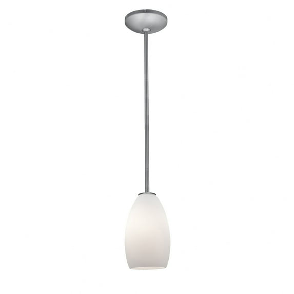 28012-3R-BS/OPL Access Lighting Champagne-One Light Glass Pendant with Rod-5 Inches Wide by 9 Inches Tall-Brushed Steel Finish-Opal Glass Color-LED