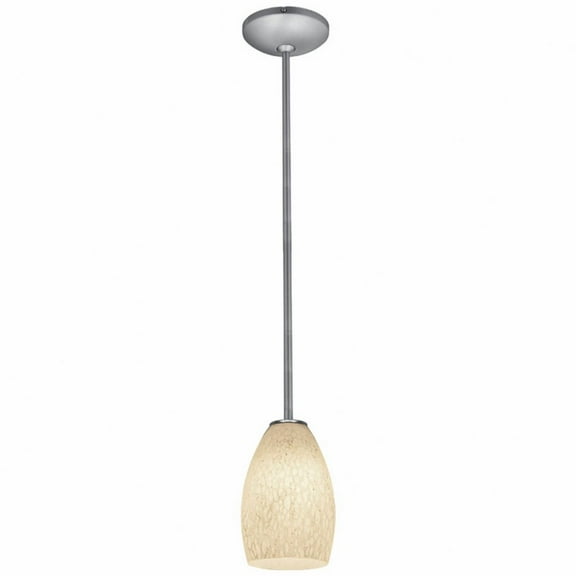 28012-3R-BS/WHST-Access Lighting-Champagne-One Light Glass Pendant with Rod-5 Inches Wide by 9 Inches Tall-Brushed Steel Finish-White Stone Glass