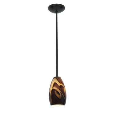 Accesslighting 28012-3R-ORB-ICA Champagne LED Rod Inca Glass Pendant, Oil Rubbed Bronze