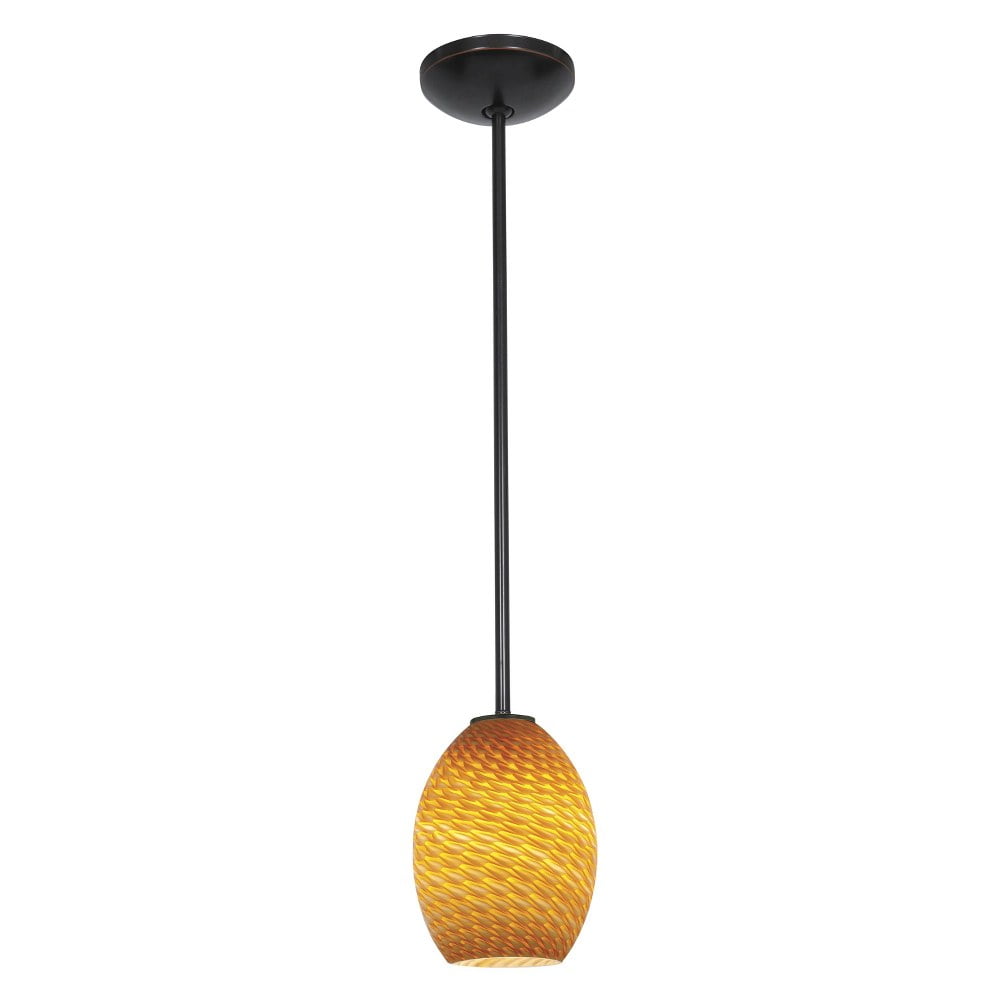 Amber Firebird Glass LED Pendant Light in Oil Rubbed Bronze