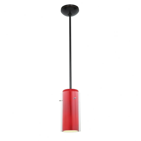 Accesslighting 28033-3R-ORB-CLRD Glass N Glass Cylinder Rod Clear & Red Glass Pendant, Brushed Steel