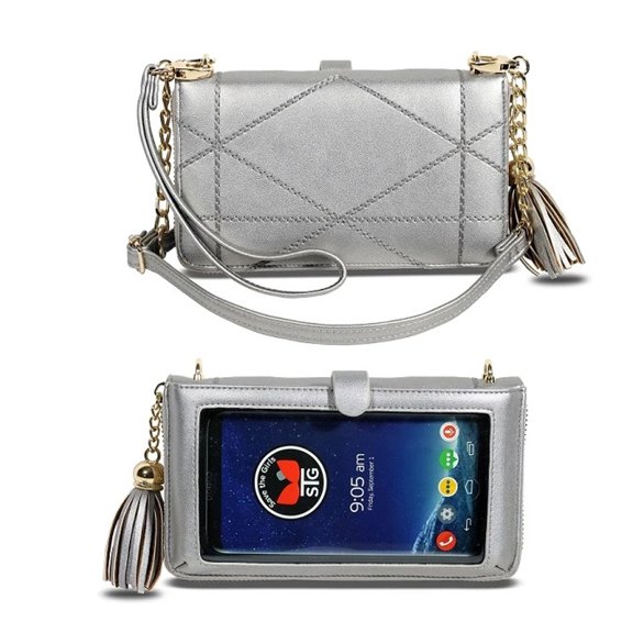 Accessories Allure Pewter Cell Phone Purse Touch Screen Wrislet Zipper Al1004pw