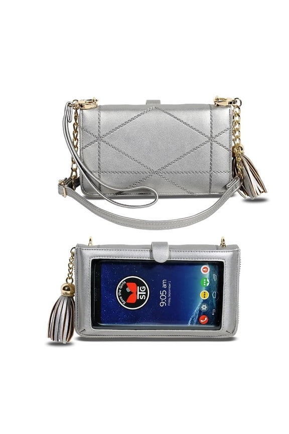 Allure Pewter Cell Phone Purse Touch Screen Wrislet Zipper Al1004pw