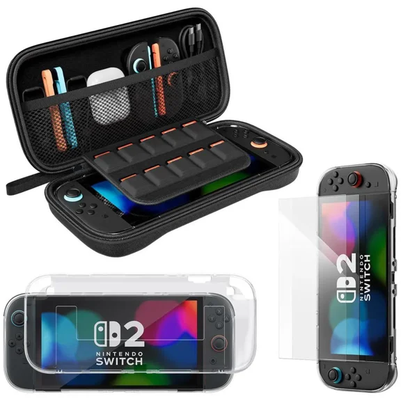 Accessories Bundle for Nintendo Switch 2, Switch 2 Carrying Case, Silicone Protective Cover, 2 Piece HD Screen Protector, Durable , Lightweight and Large Capacity, Accessories for Switch 2