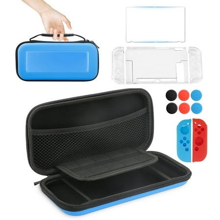 EEEkit 15-in-1 Accessories Bundle Fit for Nintendo Switch with Carrying Case, Protective Cover, Screen Protector, Silicone Cover Fit for Joy-Con, Thumb Grips Caps
