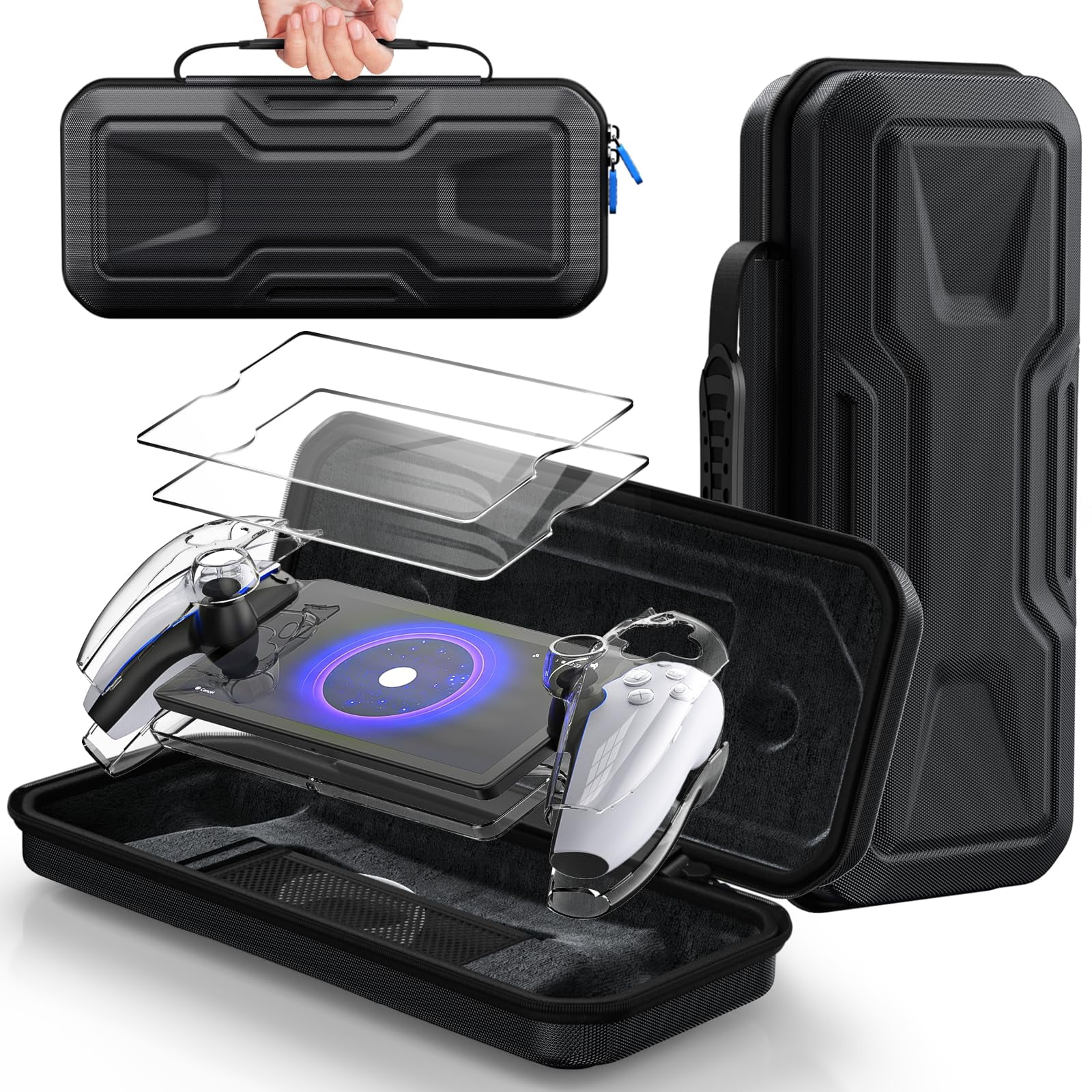 Accessories Bundle for Playstation Portal, Carrying Case and Hard PC Clear Cover Case with