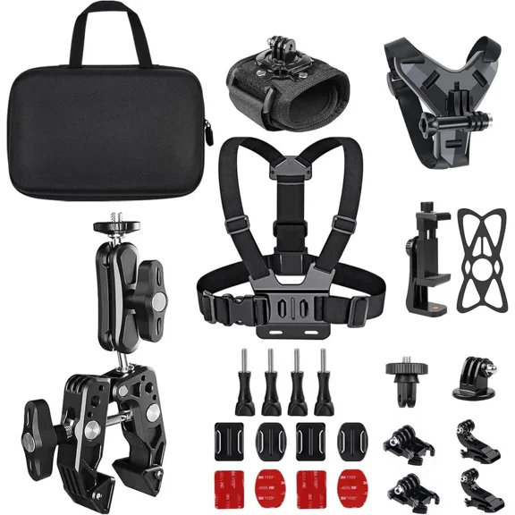 Accessories for DJI OSMO 360 / Action 5 Pro/Action 4/3, Chest Mount Harness + Helmet Chin Mount + Super Clamp + 360Rotating Wrist Strap + Adhesive Buckle Sticky Mounts for Insta360 X5/X4/X3